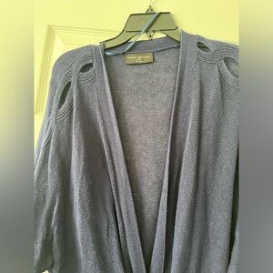 Navy Lane Bryant open front cardigan, three-quarter inch sleeves